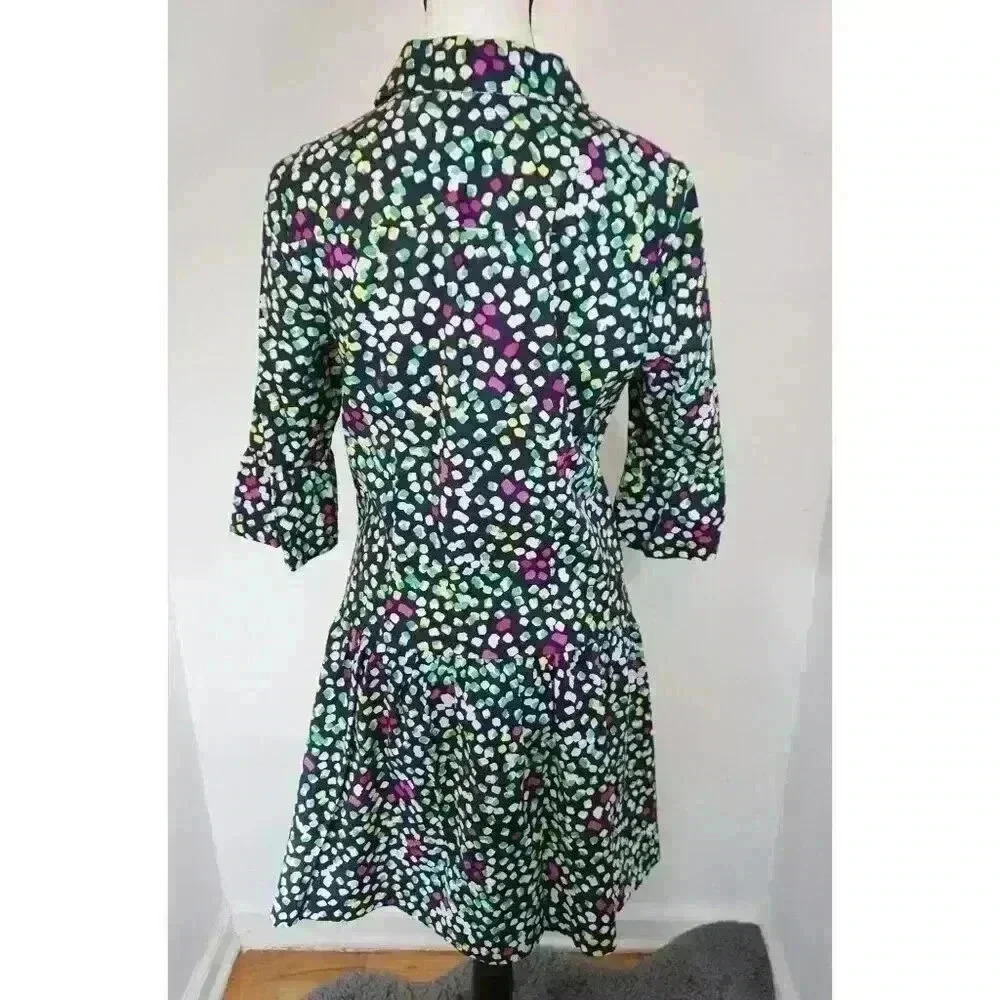 DKNY Drop Waist Printed Cotton Poplin Shirt Dress - Size 10 - Picture 10 of 16